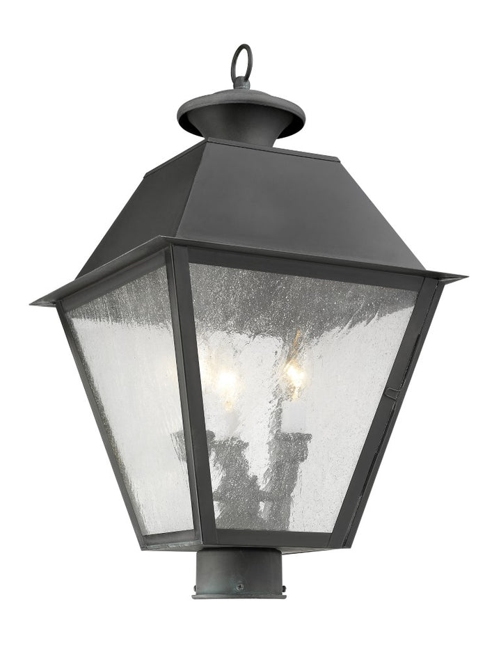 Outdoor Landscape Lighting LED 12V Low Voltage Mansfield Candelabra Base Light Bulb Socket Large Outdoor Post Top Lantern 12" x 12" x 20" Hand Crafted Solid Brass and Seeded Glass, Charcoal Finish 120V for Garden, Exterior Post - 2169-61