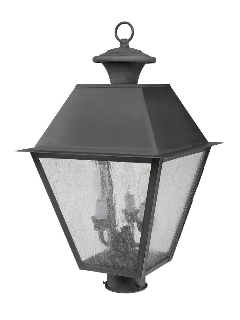 Outdoor Landscape Lighting LED 12V Low Voltage Mansfield Candelabra Base Light Bulb Socket Large Outdoor Post Top Lantern 12" x 12" x 20" Hand Crafted Solid Brass and Seeded Glass, Charcoal Finish 120V for Garden, Exterior Post - 2169-61