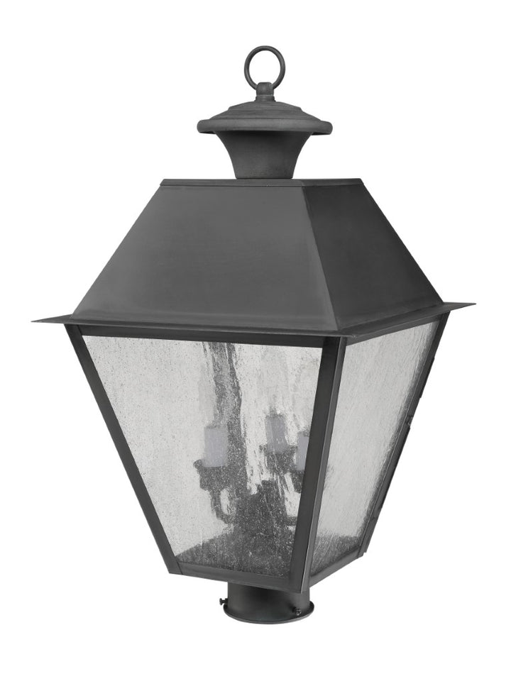Outdoor Landscape Lighting LED 12V Low Voltage Mansfield Candelabra Base Light Bulb Socket Large Outdoor Post Top Lantern 12" x 12" x 20" Hand Crafted Solid Brass and Seeded Glass, Charcoal Finish 120V for Garden, Exterior Post - 2169-61