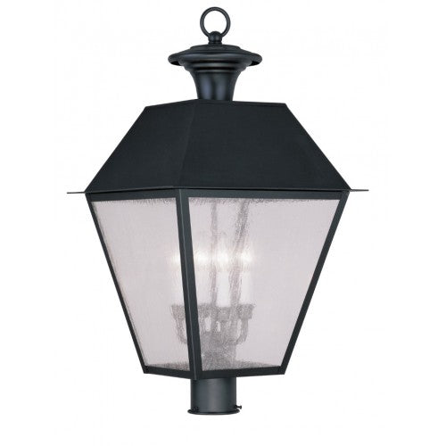 Outdoor Landscape Lighting LED 12V Low Voltage Mansfield Candelabra Base Light Bulb Socket Extra Large Outdoor Post Top Lantern 15" x 15" x 27.5" Hand Crafted Solid Brass and Seeded Glass, Black Finish 120V for Garden, Exterior Post - 2173-04