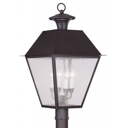 Outdoor Landscape Lighting LED 12V Low Voltage Mansfield Candelabra Base Light Bulb Socket Extra Large Outdoor Post Top Lantern 15" x 15" x 27.5" Hand Crafted Solid Brass and Seeded Glass, Bronze Finish 120V for Garden, Exterior Post - 2173-07