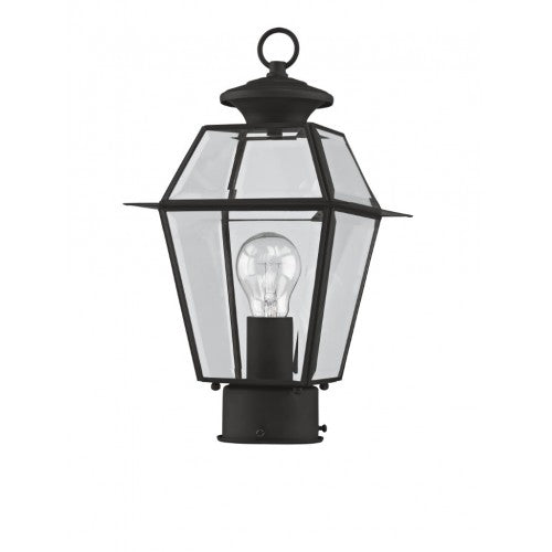 Outdoor Landscape Lighting LED 12V Low Voltage Westover Medium Base Light Bulb Socket Small Outdoor Post Top Lantern 7.5" x 7.5" x 14" Hand Crafted Solid Brass and Clear Beveled Glass, Black Finish 120V for Garden, Exterior Post - 2182-04