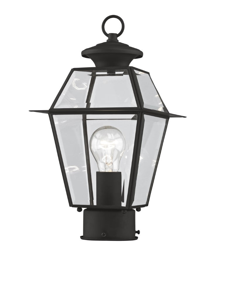 Outdoor Landscape Lighting LED 12V Low Voltage Westover Medium Base Light Bulb Socket Small Outdoor Post Top Lantern 7.5" x 7.5" x 14" Hand Crafted Solid Brass and Clear Beveled Glass, Black Finish 120V for Garden, Exterior Post - 2182-04