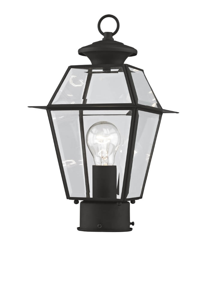 Outdoor Landscape Lighting LED 12V Low Voltage Westover Medium Base Light Bulb Socket Small Outdoor Post Top Lantern 7.5" x 7.5" x 14" Hand Crafted Solid Brass and Clear Beveled Glass, Black Finish 120V for Garden, Exterior Post - 2182-04