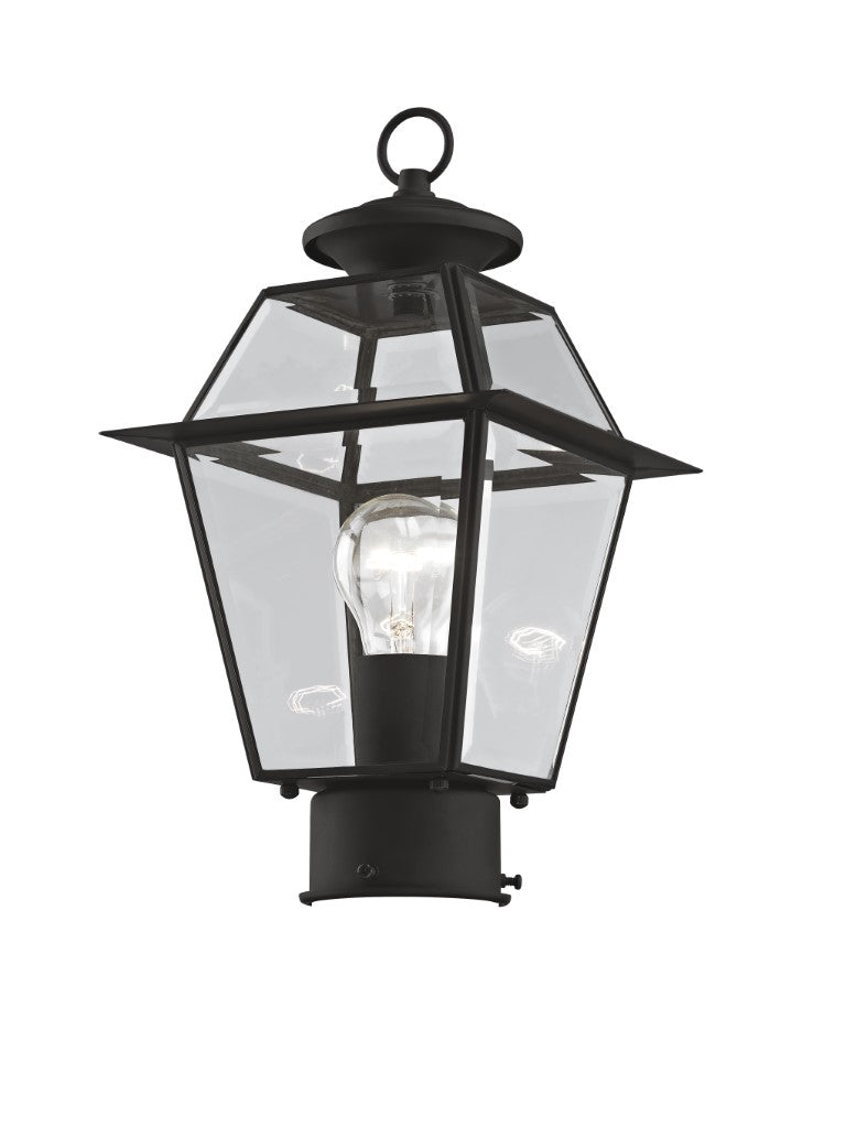 Outdoor Landscape Lighting LED 12V Low Voltage Westover Medium Base Light Bulb Socket Small Outdoor Post Top Lantern 7.5" x 7.5" x 14" Hand Crafted Solid Brass and Clear Beveled Glass, Black Finish 120V for Garden, Exterior Post - 2182-04