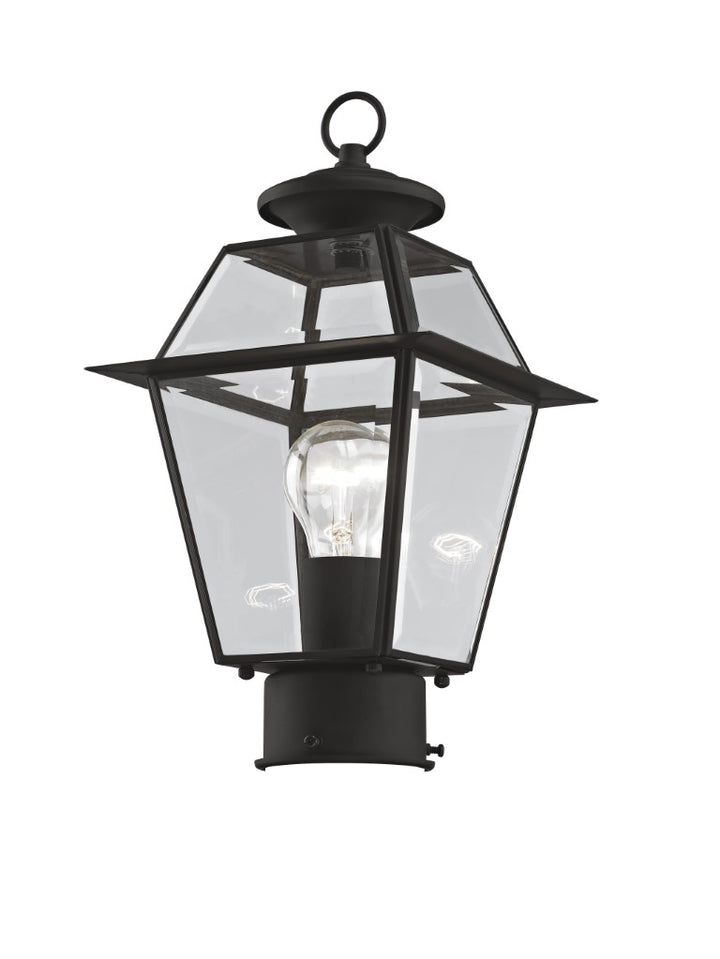 Outdoor Landscape Lighting LED 12V Low Voltage Westover Medium Base Light Bulb Socket Small Outdoor Post Top Lantern 7.5" x 7.5" x 14" Hand Crafted Solid Brass and Clear Beveled Glass, Black Finish 120V for Garden, Exterior Post - 2182-04