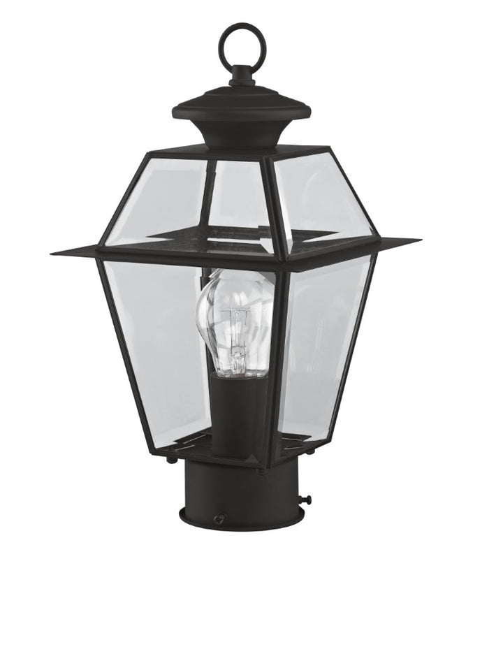 Outdoor Landscape Lighting LED 12V Low Voltage Westover Medium Base Light Bulb Socket Small Outdoor Post Top Lantern 7.5" x 7.5" x 14" Hand Crafted Solid Brass and Clear Beveled Glass, Black Finish 120V for Garden, Exterior Post - 2182-04
