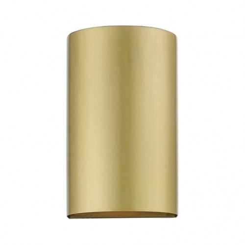Outdoor Landscape Lighting LED 12V Low Voltage Bond Outdoor 1 E26 Medium Base Light Bulb Socket Outdoor ADA-Compliant Half Cylinder Wall Sconce 4.25"x7" Stainless Steel with Gold Satin Finish 120V for Garden, Interior, Exterior and Patio 22061-32
