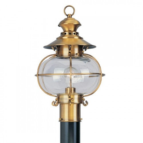 Outdoor Landscape Lighting LED 12V Low Voltage Harbor Medium Base Light Bulb Socket Medium Outdoor Post Top Lantern 17" x 10.5" Hand Crafted Solid Brass and Hand Blown Clear Glass, Flemish Brass Finish 120V for Garden, Exterior Post - 2224-22