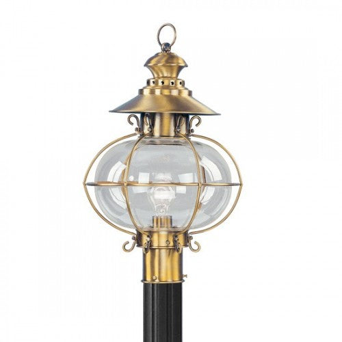 Outdoor Landscape Lighting LED 12V Low Voltage Harbor Medium Base Light Bulb Socket Large Outdoor Post Top Lantern 20.5" x 12.75" Hand Crafted Solid Brass and Hand Blown Clear Glass, Flemish Brass Finish 120V for Garden, Exterior Post - 2226-22