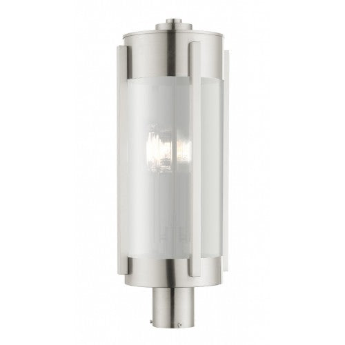 Outdoor Landscape Lighting LED 12V Low Voltage Sheridan Candelabra Base Light Bulb Socket Large Outdoor Post Top Lantern 22" x 8.625" Stainless Steel and Electrical Plated Smoke Glass, Brushed Nickel Finish 120V for Garden, Exterior Post - 22387-91