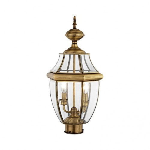 Outdoor Landscape Lighting LED 12V Low Voltage Monterey Candelabra Base Light Bulb Socket Medium Outdoor Post Top Lantern 21.5" x 10.5" Hand Crafted Solid Brass and Clear Beveled Glass, Antique Brass Finish 120V for Garden, Exterior Post - 2254-01