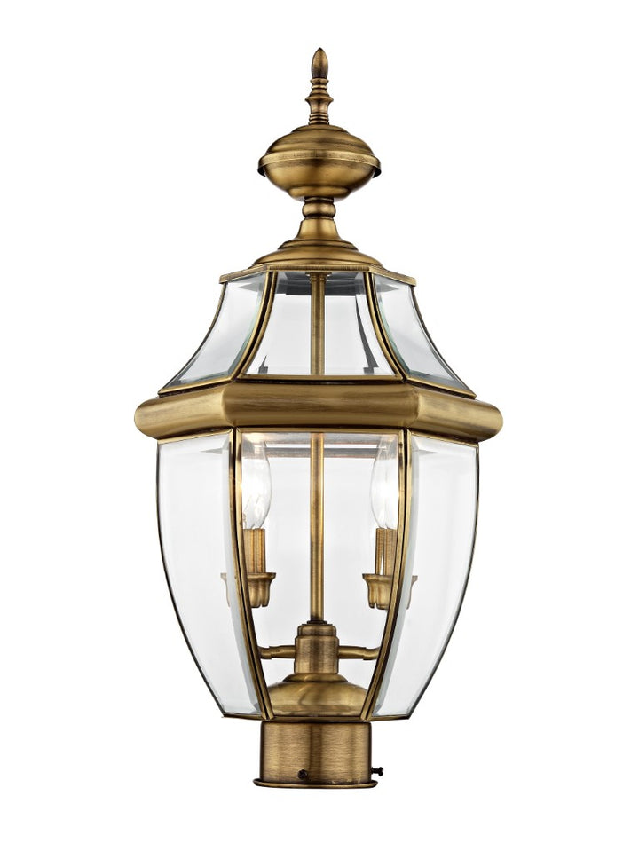 Outdoor Landscape Lighting LED 12V Low Voltage Monterey Candelabra Base Light Bulb Socket Medium Outdoor Post Top Lantern 21.5" x 10.5" Hand Crafted Solid Brass and Clear Beveled Glass, Antique Brass Finish 120V for Garden, Exterior Post - 2254-01