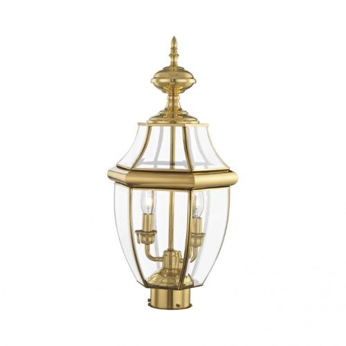Outdoor Landscape Lighting LED 12V Low Voltage Monterey Candelabra Base Light Bulb Socket Medium Outdoor Post Top Lantern 21.5" x 10.5" Hand Crafted Solid Brass and Clear Beveled Glass , Polished Brass Finish 120V for Garden, Exterior Post - 2254-02