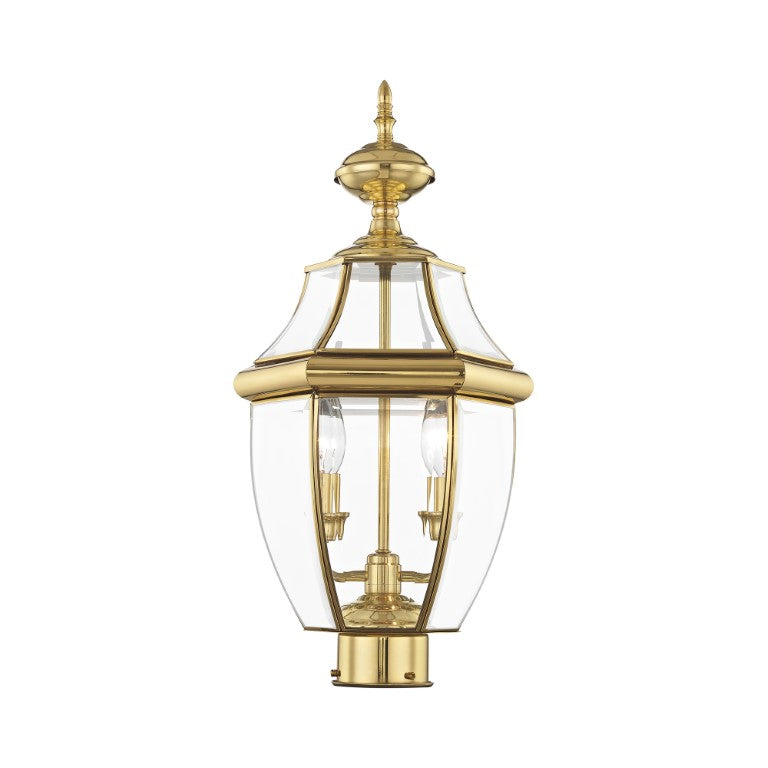 Outdoor Landscape Lighting LED 12V Low Voltage Monterey Candelabra Base Light Bulb Socket Medium Outdoor Post Top Lantern 21.5" x 10.5" Hand Crafted Solid Brass and Clear Beveled Glass , Polished Brass Finish 120V for Garden, Exterior Post - 2254-02
