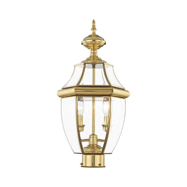 Outdoor Landscape Lighting LED 12V Low Voltage Monterey Candelabra Base Light Bulb Socket Medium Outdoor Post Top Lantern 21.5" x 10.5" Hand Crafted Solid Brass and Clear Beveled Glass , Polished Brass Finish 120V for Garden, Exterior Post - 2254-02