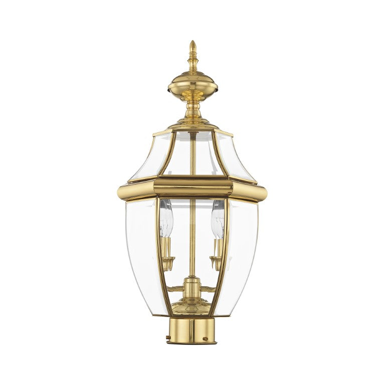 Outdoor Landscape Lighting LED 12V Low Voltage Monterey Candelabra Base Light Bulb Socket Medium Outdoor Post Top Lantern 21.5" x 10.5" Hand Crafted Solid Brass and Clear Beveled Glass , Polished Brass Finish 120V for Garden, Exterior Post - 2254-02