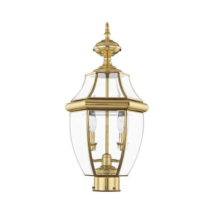 Outdoor Landscape Lighting LED 12V Low Voltage Monterey Candelabra Base Light Bulb Socket Medium Outdoor Post Top Lantern 21.5" x 10.5" Hand Crafted Solid Brass and Clear Beveled Glass , Polished Brass Finish 120V for Garden, Exterior Post - 2254-02