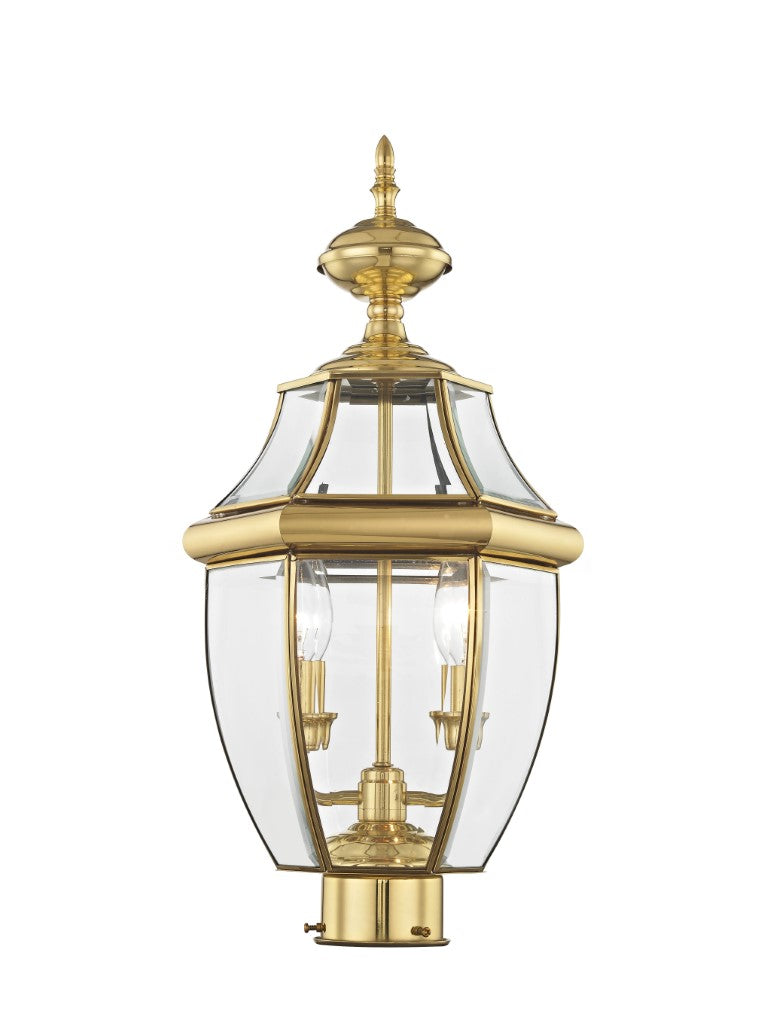 Outdoor Landscape Lighting LED 12V Low Voltage Monterey Candelabra Base Light Bulb Socket Medium Outdoor Post Top Lantern 21.5" x 10.5" Hand Crafted Solid Brass and Clear Beveled Glass , Polished Brass Finish 120V for Garden, Exterior Post - 2254-02