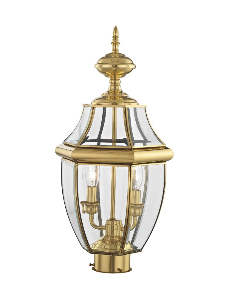 Outdoor Landscape Lighting LED 12V Low Voltage Monterey Candelabra Base Light Bulb Socket Medium Outdoor Post Top Lantern 21.5" x 10.5" Hand Crafted Solid Brass and Clear Beveled Glass , Polished Brass Finish 120V for Garden, Exterior Post - 2254-02