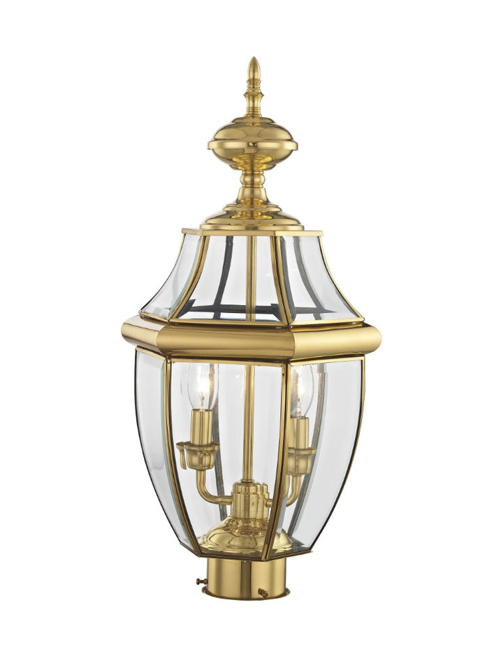 Outdoor Landscape Lighting LED 12V Low Voltage Monterey Candelabra Base Light Bulb Socket Medium Outdoor Post Top Lantern 21.5" x 10.5" Hand Crafted Solid Brass and Clear Beveled Glass , Polished Brass Finish 120V for Garden, Exterior Post - 2254-02
