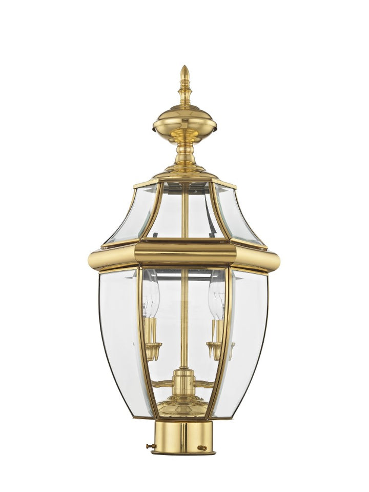 Outdoor Landscape Lighting LED 12V Low Voltage Monterey Candelabra Base Light Bulb Socket Medium Outdoor Post Top Lantern 21.5" x 10.5" Hand Crafted Solid Brass and Clear Beveled Glass , Polished Brass Finish 120V for Garden, Exterior Post - 2254-02