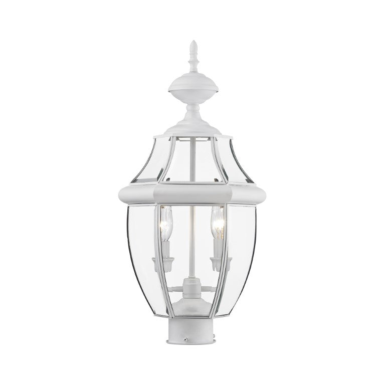 Outdoor Landscape Lighting LED 12V Low Voltage Monterey Candelabra Base Light Bulb Socket Medium Outdoor Post Top Lantern 21.5" x 10.5" Hand Crafted Solid Brass and Clear Beveled Glass , White Finish 120V for Garden, Exterior Post - 2254-03