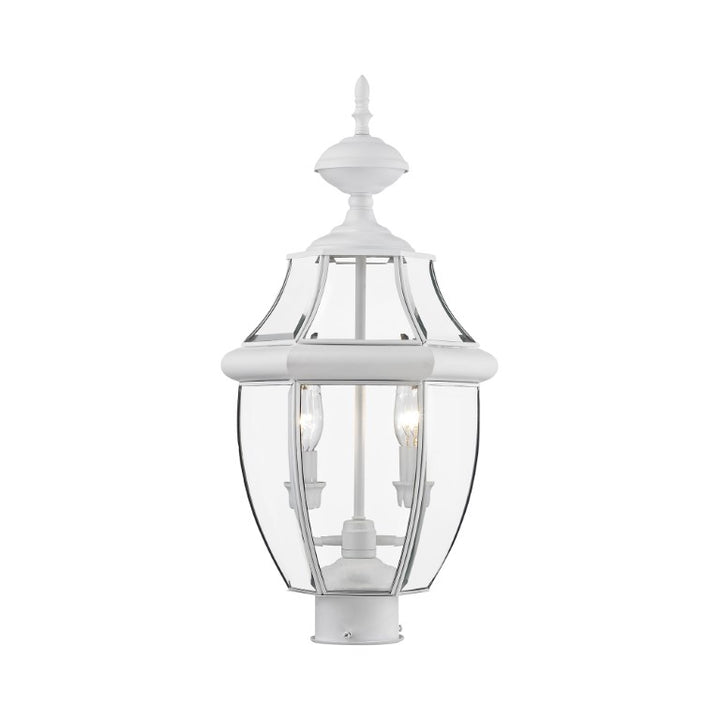 Outdoor Landscape Lighting LED 12V Low Voltage Monterey Candelabra Base Light Bulb Socket Medium Outdoor Post Top Lantern 21.5" x 10.5" Hand Crafted Solid Brass and Clear Beveled Glass , White Finish 120V for Garden, Exterior Post - 2254-03