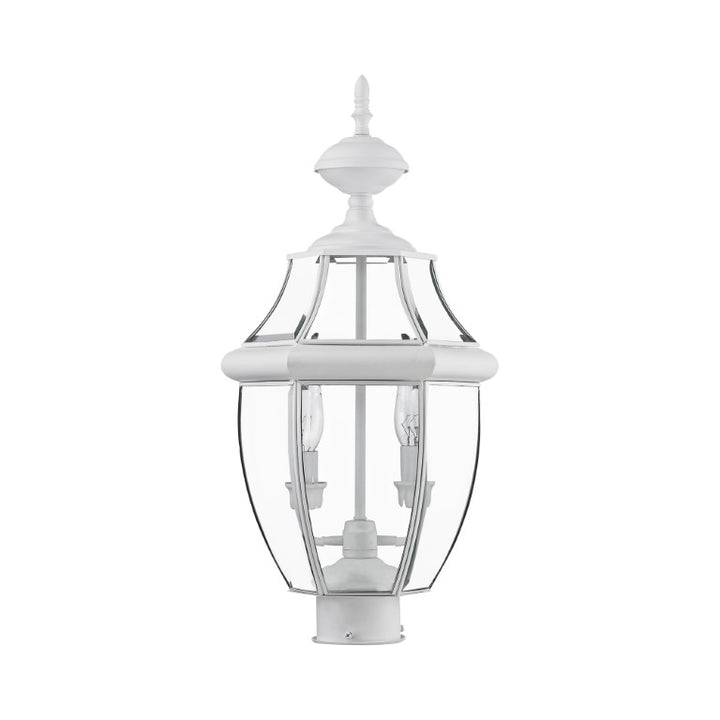 Outdoor Landscape Lighting LED 12V Low Voltage Monterey Candelabra Base Light Bulb Socket Medium Outdoor Post Top Lantern 21.5" x 10.5" Hand Crafted Solid Brass and Clear Beveled Glass , White Finish 120V for Garden, Exterior Post - 2254-03