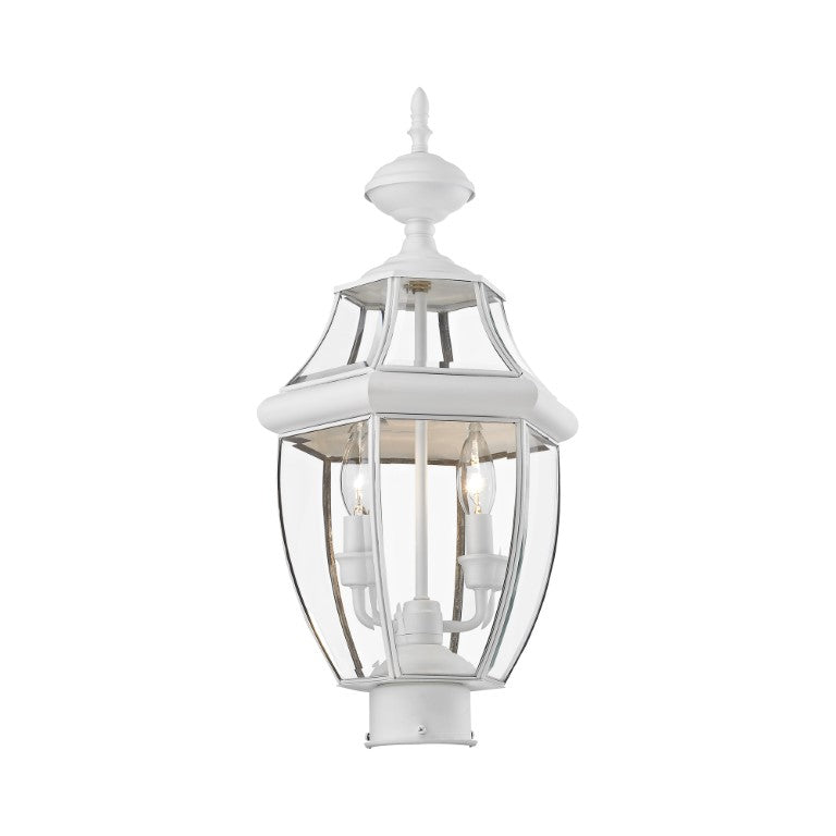 Outdoor Landscape Lighting LED 12V Low Voltage Monterey Candelabra Base Light Bulb Socket Medium Outdoor Post Top Lantern 21.5" x 10.5" Hand Crafted Solid Brass and Clear Beveled Glass , White Finish 120V for Garden, Exterior Post - 2254-03