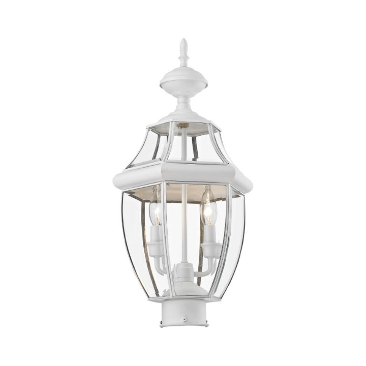Outdoor Landscape Lighting LED 12V Low Voltage Monterey Candelabra Base Light Bulb Socket Medium Outdoor Post Top Lantern 21.5" x 10.5" Hand Crafted Solid Brass and Clear Beveled Glass , White Finish 120V for Garden, Exterior Post - 2254-03