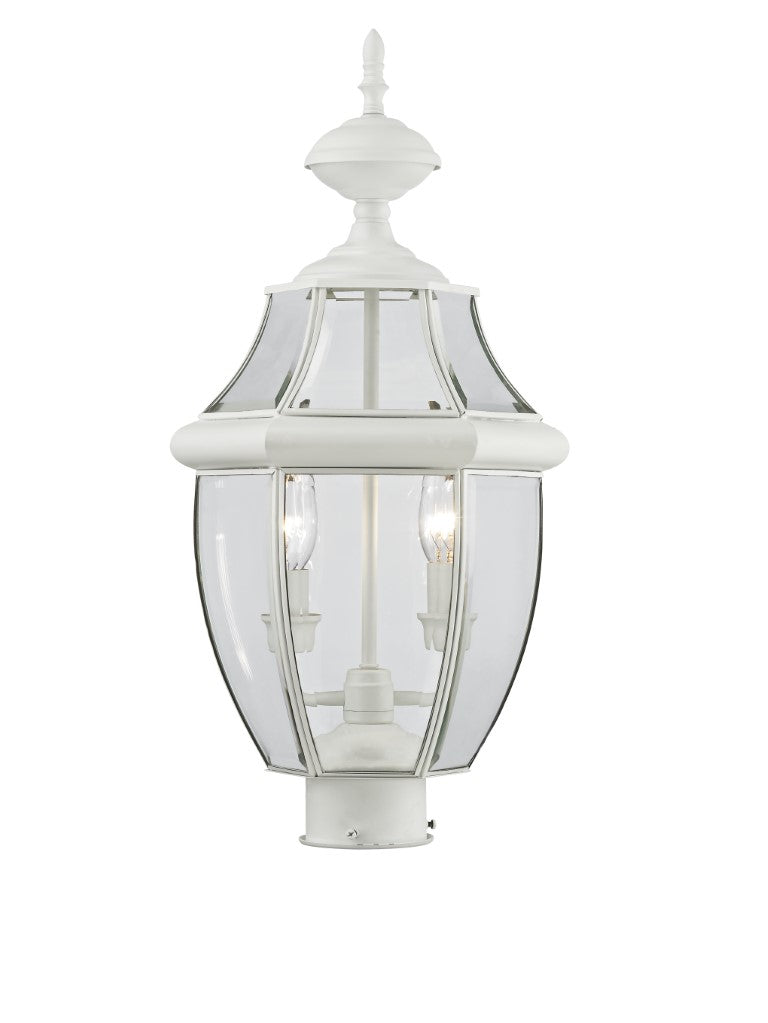 Outdoor Landscape Lighting LED 12V Low Voltage Monterey Candelabra Base Light Bulb Socket Medium Outdoor Post Top Lantern 21.5" x 10.5" Hand Crafted Solid Brass and Clear Beveled Glass , White Finish 120V for Garden, Exterior Post - 2254-03