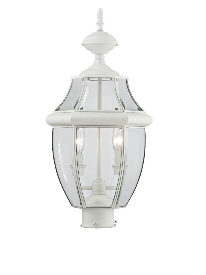 Outdoor Landscape Lighting LED 12V Low Voltage Monterey Candelabra Base Light Bulb Socket Medium Outdoor Post Top Lantern 21.5" x 10.5" Hand Crafted Solid Brass and Clear Beveled Glass , White Finish 120V for Garden, Exterior Post - 2254-03
