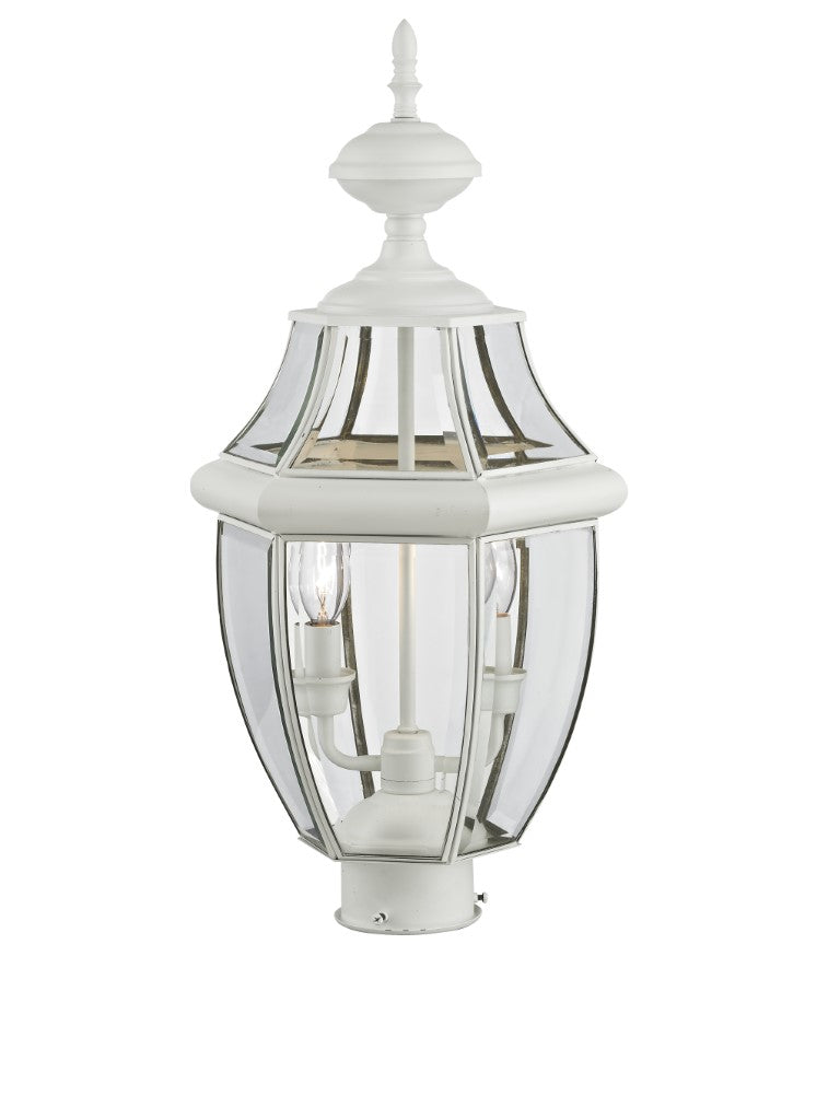 Outdoor Landscape Lighting LED 12V Low Voltage Monterey Candelabra Base Light Bulb Socket Medium Outdoor Post Top Lantern 21.5" x 10.5" Hand Crafted Solid Brass and Clear Beveled Glass , White Finish 120V for Garden, Exterior Post - 2254-03