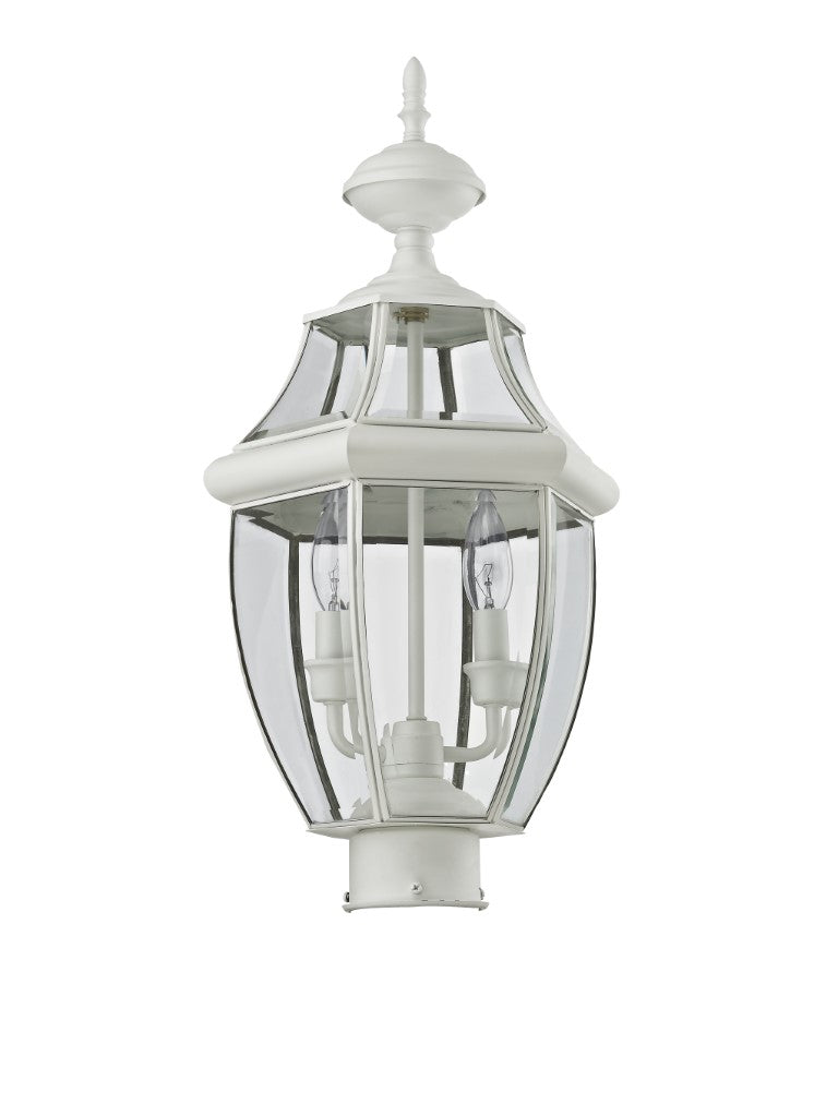 Outdoor Landscape Lighting LED 12V Low Voltage Monterey Candelabra Base Light Bulb Socket Medium Outdoor Post Top Lantern 21.5" x 10.5" Hand Crafted Solid Brass and Clear Beveled Glass , White Finish 120V for Garden, Exterior Post - 2254-03