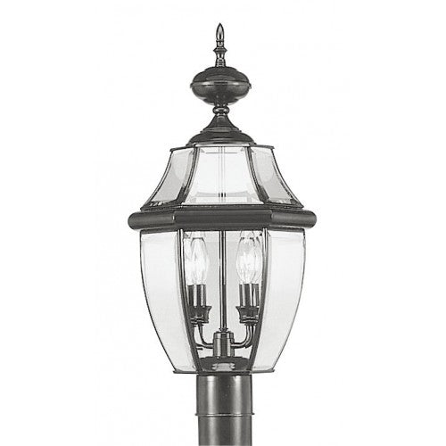 Outdoor Landscape Lighting LED 12V Low Voltage Monterey Candelabra Base Light Bulb Socket Medium Outdoor Post Top Lantern 21.5" x 10.5" Hand Crafted Solid Brass and Clear Beveled Glass , Black Finish 120V for Garden, Exterior Post - 2254-04