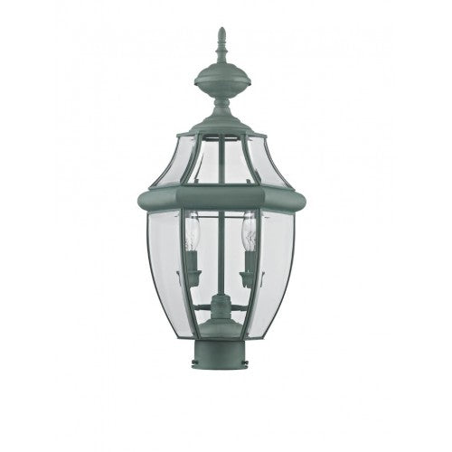 Outdoor Landscape Lighting LED 12V Low Voltage Monterey Candelabra Base Light Bulb Socket Medium Outdoor Post Top Lantern 21.5" x 10.5" Hand Crafted Solid Brass and Clear Beveled Glass , Verdigris Finish 120V for Garden, Exterior Post - 2254-06