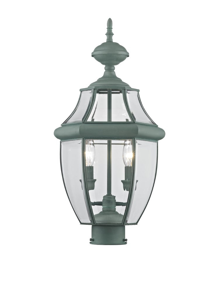 Outdoor Landscape Lighting LED 12V Low Voltage Monterey Candelabra Base Light Bulb Socket Medium Outdoor Post Top Lantern 21.5" x 10.5" Hand Crafted Solid Brass and Clear Beveled Glass , Verdigris Finish 120V for Garden, Exterior Post - 2254-06