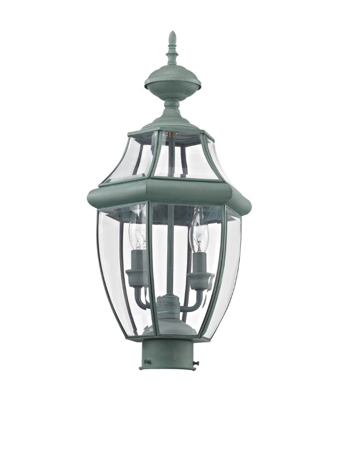 Outdoor Landscape Lighting LED 12V Low Voltage Monterey Candelabra Base Light Bulb Socket Medium Outdoor Post Top Lantern 21.5" x 10.5" Hand Crafted Solid Brass and Clear Beveled Glass , Verdigris Finish 120V for Garden, Exterior Post - 2254-06