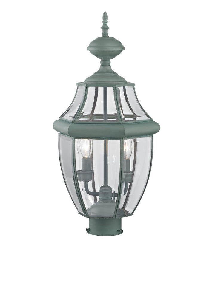 Outdoor Landscape Lighting LED 12V Low Voltage Monterey Candelabra Base Light Bulb Socket Medium Outdoor Post Top Lantern 21.5" x 10.5" Hand Crafted Solid Brass and Clear Beveled Glass , Verdigris Finish 120V for Garden, Exterior Post - 2254-06