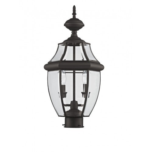 Outdoor Landscape Lighting LED 12V Low Voltage Monterey Candelabra Base Light Bulb Socket Medium Outdoor Post Top Lantern 21.5" x 10.5" Hand Crafted Solid Brass and Clear Beveled Glass, Bronze Finish 120V for Garden, Exterior Post - 2254-07