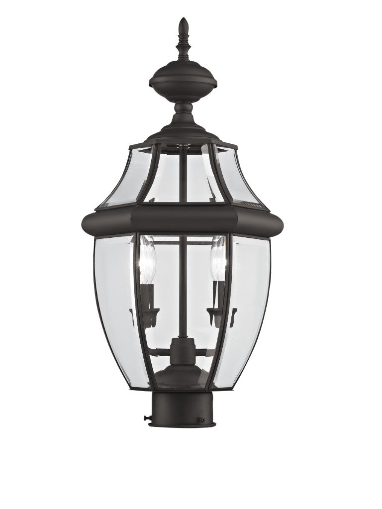 Outdoor Landscape Lighting LED 12V Low Voltage Monterey Candelabra Base Light Bulb Socket Medium Outdoor Post Top Lantern 21.5" x 10.5" Hand Crafted Solid Brass and Clear Beveled Glass, Bronze Finish 120V for Garden, Exterior Post - 2254-07