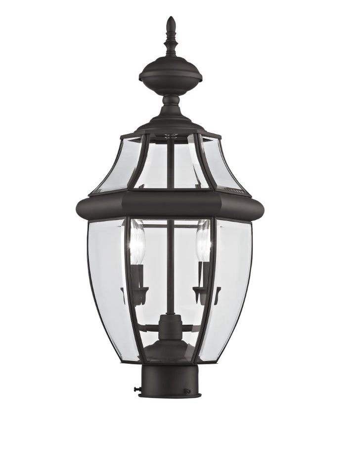 Outdoor Landscape Lighting LED 12V Low Voltage Monterey Candelabra Base Light Bulb Socket Medium Outdoor Post Top Lantern 21.5" x 10.5" Hand Crafted Solid Brass and Clear Beveled Glass, Bronze Finish 120V for Garden, Exterior Post - 2254-07