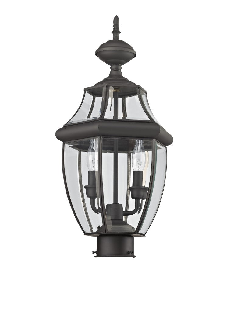 Outdoor Landscape Lighting LED 12V Low Voltage Monterey Candelabra Base Light Bulb Socket Medium Outdoor Post Top Lantern 21.5" x 10.5" Hand Crafted Solid Brass and Clear Beveled Glass, Bronze Finish 120V for Garden, Exterior Post - 2254-07