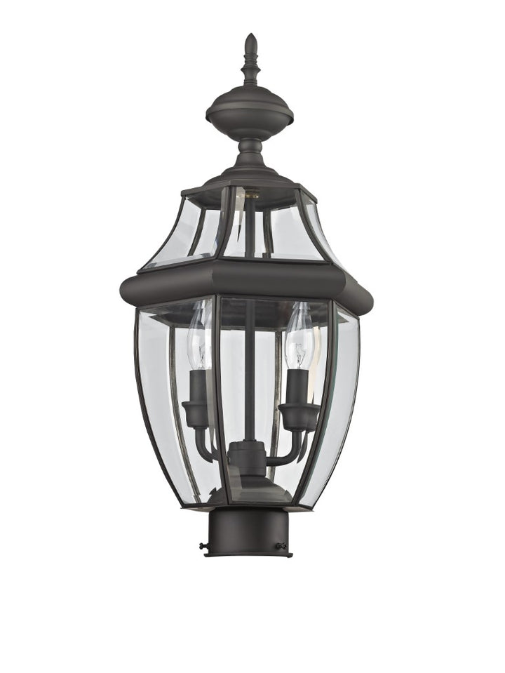Outdoor Landscape Lighting LED 12V Low Voltage Monterey Candelabra Base Light Bulb Socket Medium Outdoor Post Top Lantern 21.5" x 10.5" Hand Crafted Solid Brass and Clear Beveled Glass, Bronze Finish 120V for Garden, Exterior Post - 2254-07