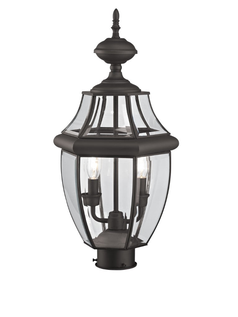 Outdoor Landscape Lighting LED 12V Low Voltage Monterey Candelabra Base Light Bulb Socket Medium Outdoor Post Top Lantern 21.5" x 10.5" Hand Crafted Solid Brass and Clear Beveled Glass, Bronze Finish 120V for Garden, Exterior Post - 2254-07
