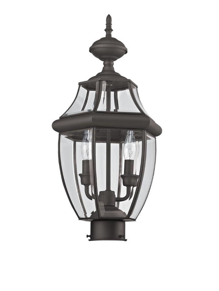 Outdoor Landscape Lighting LED 12V Low Voltage Monterey Candelabra Base Light Bulb Socket Medium Outdoor Post Top Lantern 21.5" x 10.5" Hand Crafted Solid Brass and Clear Beveled Glass, Bronze Finish 120V for Garden, Exterior Post - 2254-07