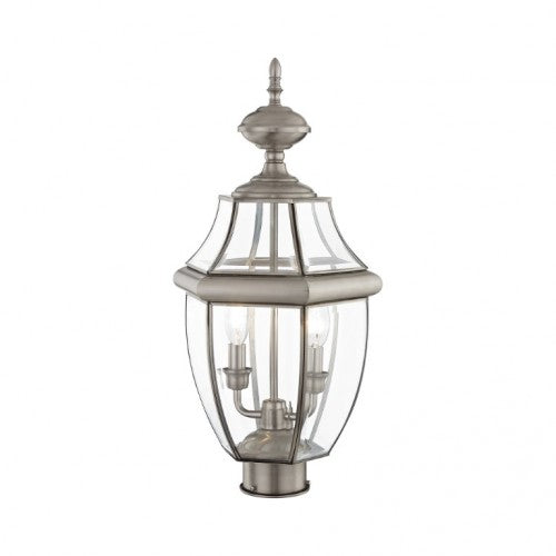 Outdoor Landscape Lighting LED 12V Low Voltage Monterey Candelabra Base Light Bulb Socket Medium Outdoor Post Top Lantern 21.5" x 10.5" Hand Crafted Solid Brass and Clear Beveled Glass, Brushed Nickel Finish 120V for Garden, Exterior Post - 2254-91
