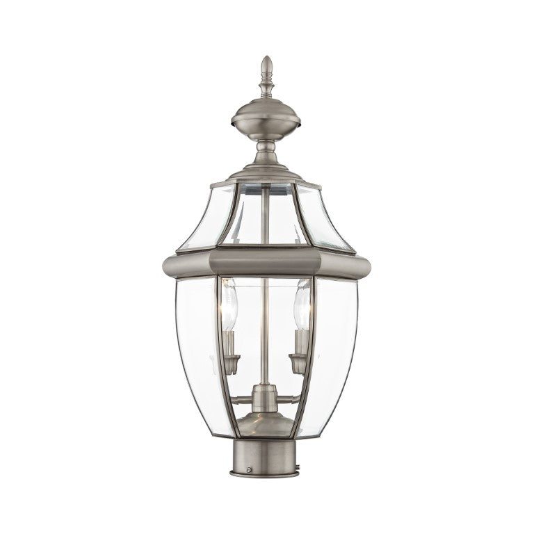 Outdoor Landscape Lighting LED 12V Low Voltage Monterey Candelabra Base Light Bulb Socket Medium Outdoor Post Top Lantern 21.5" x 10.5" Hand Crafted Solid Brass and Clear Beveled Glass, Brushed Nickel Finish 120V for Garden, Exterior Post - 2254-91