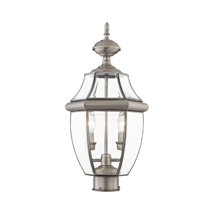 Outdoor Landscape Lighting LED 12V Low Voltage Monterey Candelabra Base Light Bulb Socket Medium Outdoor Post Top Lantern 21.5" x 10.5" Hand Crafted Solid Brass and Clear Beveled Glass, Brushed Nickel Finish 120V for Garden, Exterior Post - 2254-91